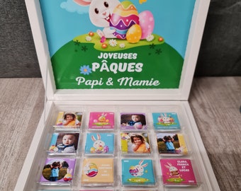 Boîte 16 chocolats personnalisés avec photos et message cadeau pour pâques Easter amis famille grands-parents ATSEM maitresse cadeau unique