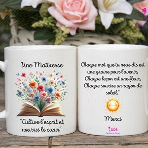 personalized ceramic mug child gift thank you teacher flowery book end of school year
