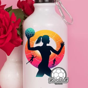 Botella de aluminio personalizada con el nombre del deporte de balonmano.