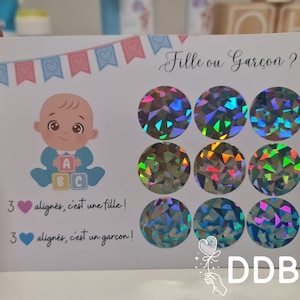 carte à gratter personnalisée fête Gender reveal révélation sexe du bébé surprise