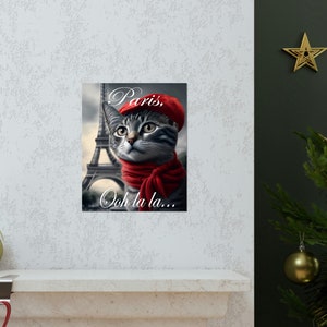 Bonjour Paris Ooh la la French Cat Eiffel Tower Art Board Print by Parisian252