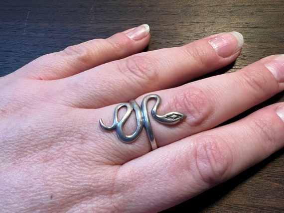 Vintage Sterling Silver 3D Snake Serpent Ring - image 4