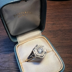 Antique old European cut diamond filigree ring