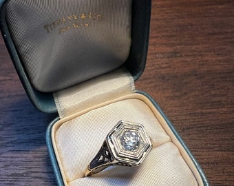 Antik gammal europeisk diamantring med filigran