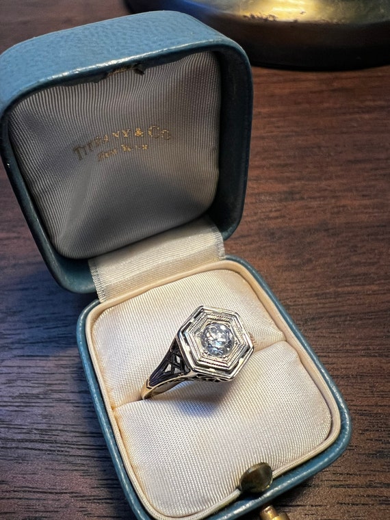 Antique old European cut diamond filigree ring