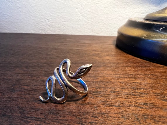 Vintage Sterling Silver 3D Snake Serpent Ring - image 3