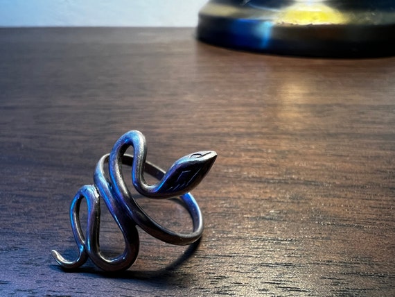 Vintage Sterling Silver 3D Snake Serpent Ring - image 2
