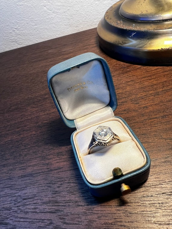 Antique old European cut diamond filigree ring - image 3