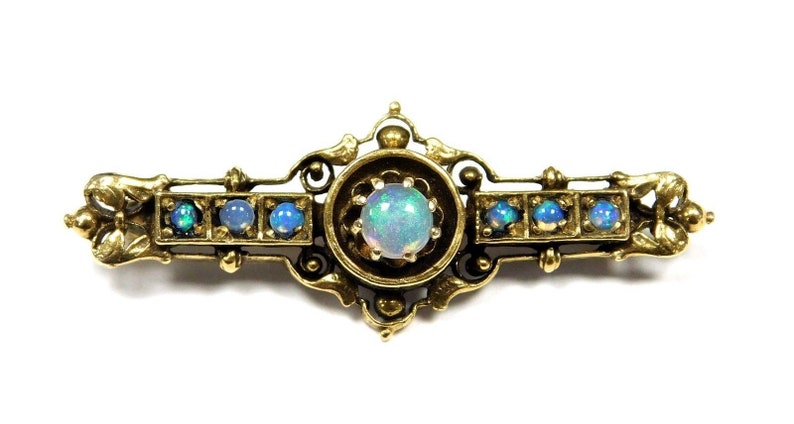 Vintage brosch i 12 karat guld med opalstenar bild 2
