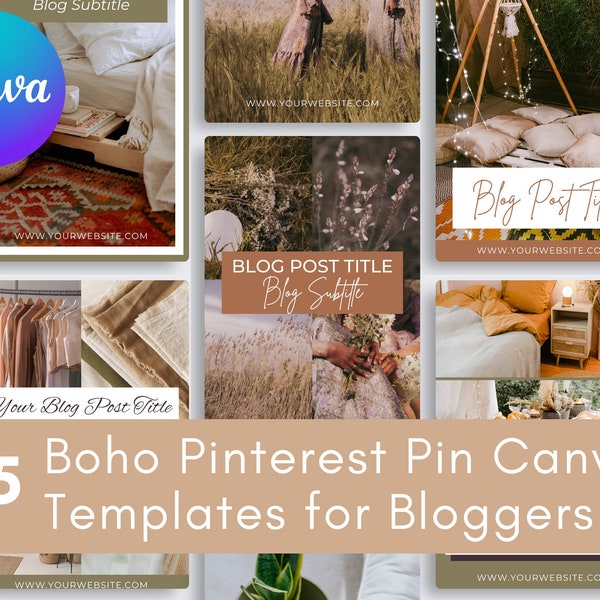 Boho Pinterest Pin Templates for Bloggers | Canva Pinterest Template | Boho Style | Pinterest Templates | Canva Templates | Blogger Template