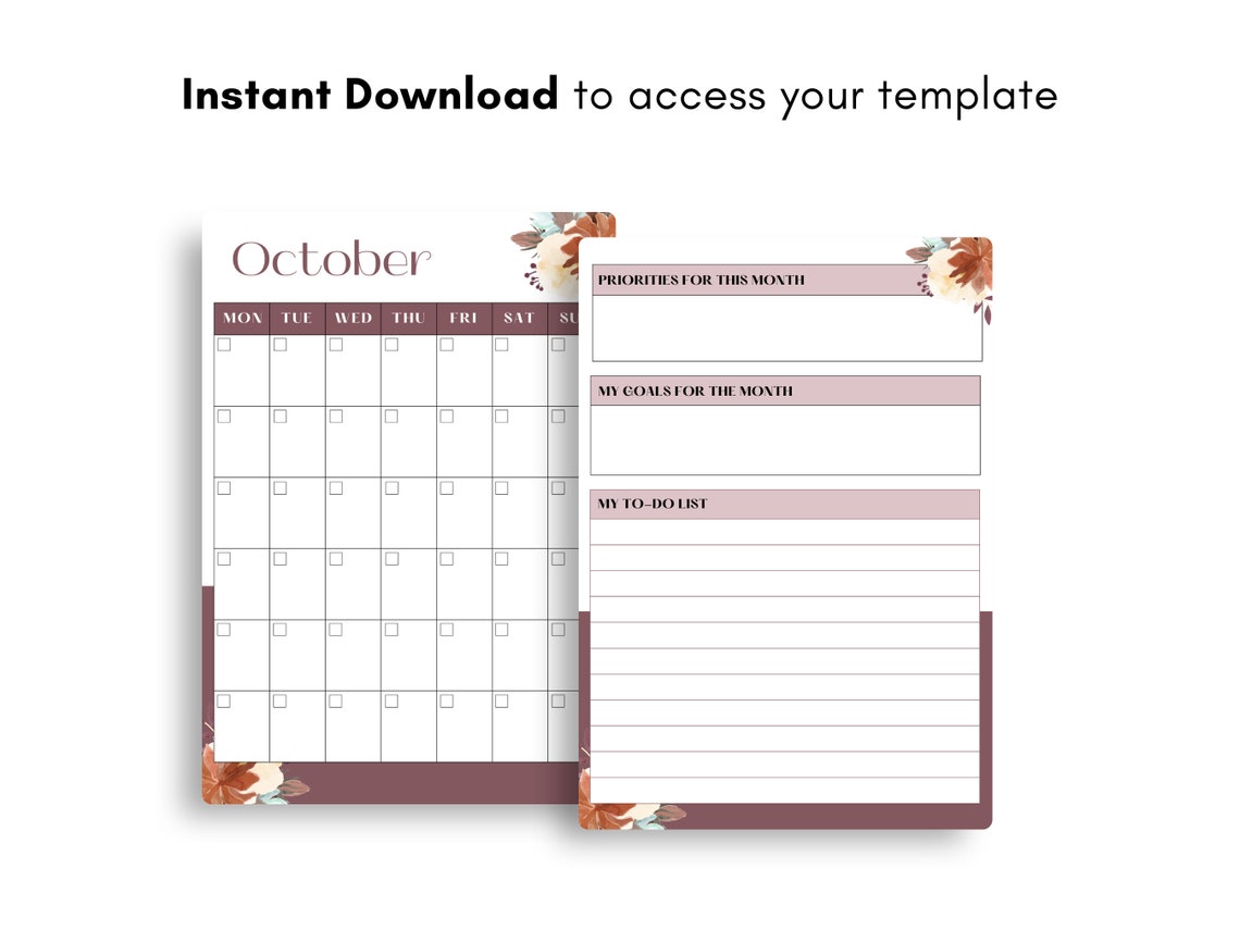 Printable Calendar | Printable Calendar Undated | Editable Monthly ...