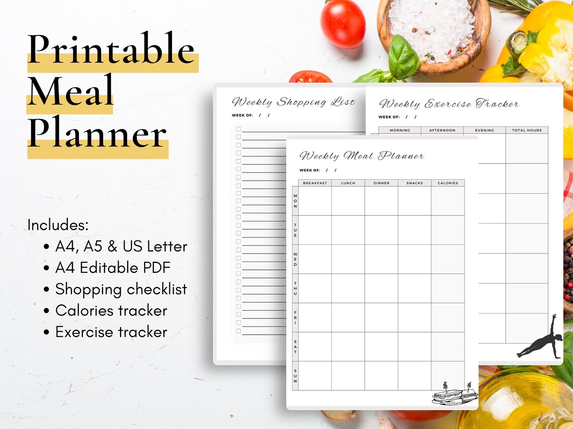 Meal Planner Printable Food Tracker Exercise Tracker Etsy UK