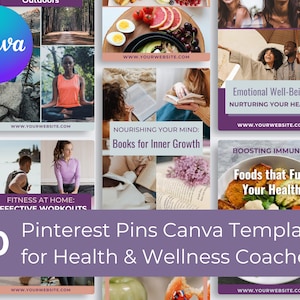 Pinterest Pin Templates für Gesundheits- und Wellness-Coaches | Social Media Coaching Pinterest Template | Pinterest Vorlagen | Canva Templates