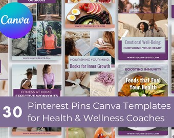 Health & Wellness Pinterest Pin Templates: Canva Designs (Digital Download)