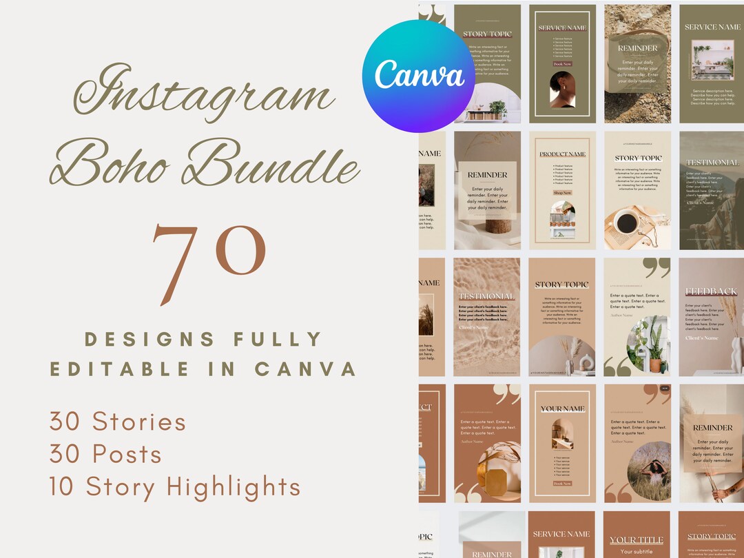 Boho Instagram Canva Template Bundle: Neutral Minimalist Design ...