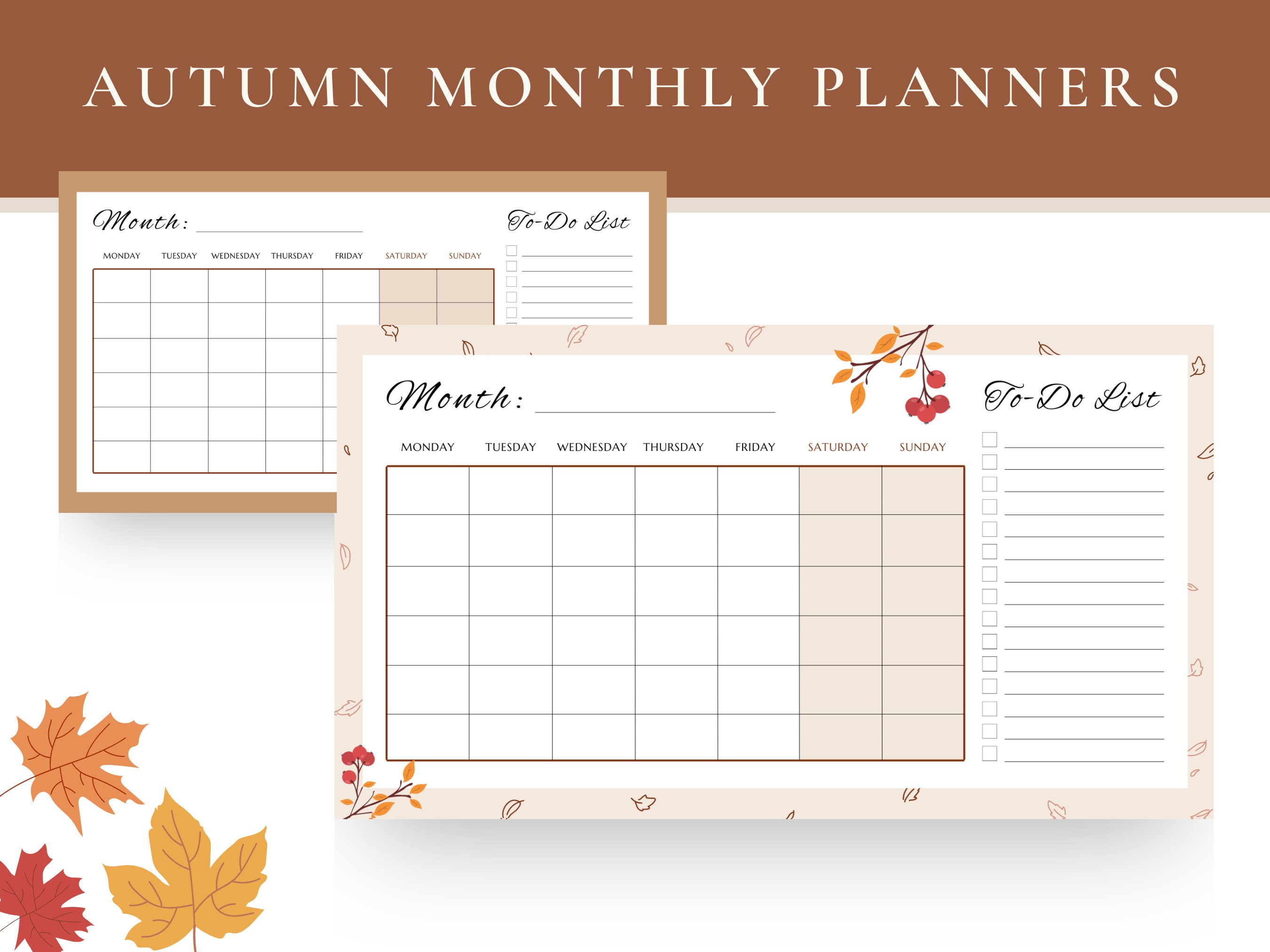 Autumn Inspired Printable Monthly Planners Fall Monthly Planners ...