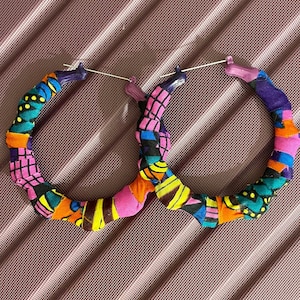 Ankara Fabric, Colorful Bamboo Hoops, African Fabric, Hoop Earrings