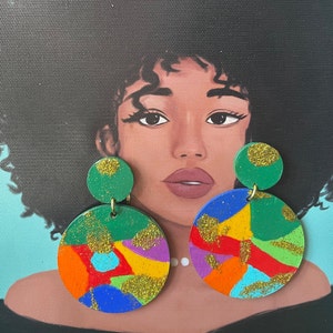 Vibrant Multi Colored Gold Glittered Earrings