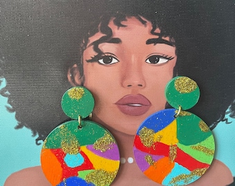 Vibrant Multi Colored Gold Glittered Earrings