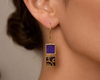 Tiny Geometric Resin Earrings, Choose Your Design, Colorful Two-Tone Drop