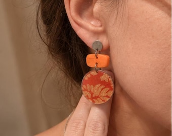 Round Resin Drop Earrings, Choose Your Pattern, Boho Gold Statement
