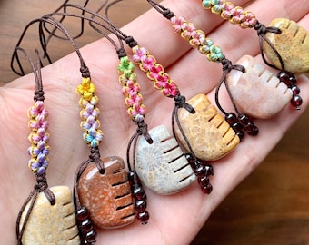 Hand Carved Comb Fossil Coral Phone Charm - Gemstone Beads  - Mobile Phone Charm - Phone Accessories - Purse Charm
