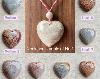 Collar ajustable con colgante de coral fósil en forma de corazón - Regalo de aniversario - Regalo de San Valentín - Regalo para novia