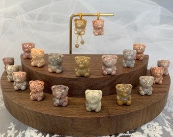 Custom Fossil Coral Cute Bear Charm - Gemstone Bear Beads - Bear Pendant Necklace