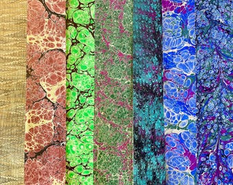 Hand Marbled Paper Set: Bookbinding & Crafts (16x49cm, 7 Sheets, 80gsm Acid-Free Paper)