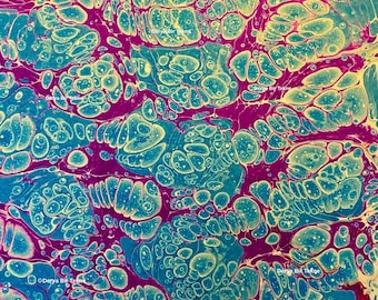 Hand Marbled Paper – Blue  and Turquoise Marbled Endpaper for Bookbinding & Crafts