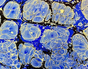 Hand Marbled Paper – Ultramarine Blue Marbled Endpaper for Bookbinding & Crafts