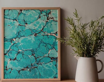 Hand Marbled Paper – Turquoise Marbled Endpaper for Bookbinding & Crafts