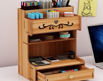 Wooden Desktop Organizer Multi-Grid Office Desk Organizer Table Pen Pencil Holder Large Capacity Gift