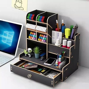 Wooden Multi-Grid Desktop Organizer Office Desk Organizer Pen Holder Large Capacity Home Table Stationery Makeup Art Storage Gift