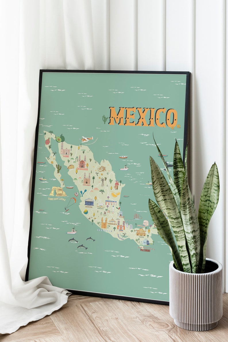 Map of New Mexico, Mexico City Map, Gulf of Mexico Personalize Wall Art for Christmas Etsy