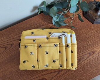 Delfonics ,Delfonics Utility Carrying Pouch Inner Stud Medium Size Light Material / 15 Pockets / Inner Carrying / A5 Size bee pattern
