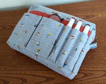 Organizer Bag sea-themed, Fabric Stationery Pouch, Cotton Book Sleeve, Handmade Desk Organizer, Teacher Gift, Reading Accessory Canvas