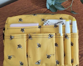 Delfonics ,Delfonics Utility Carrying Pouch Inner Stud Medium Size Light Material / 15 Pockets / Inner Carrying / A5 Size bee pattern