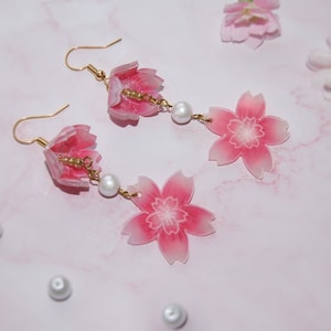 pink sakura flower earings - blue forgetmenot flower earrings - cute - pastel - blossom earrings - cottagecore kawaii