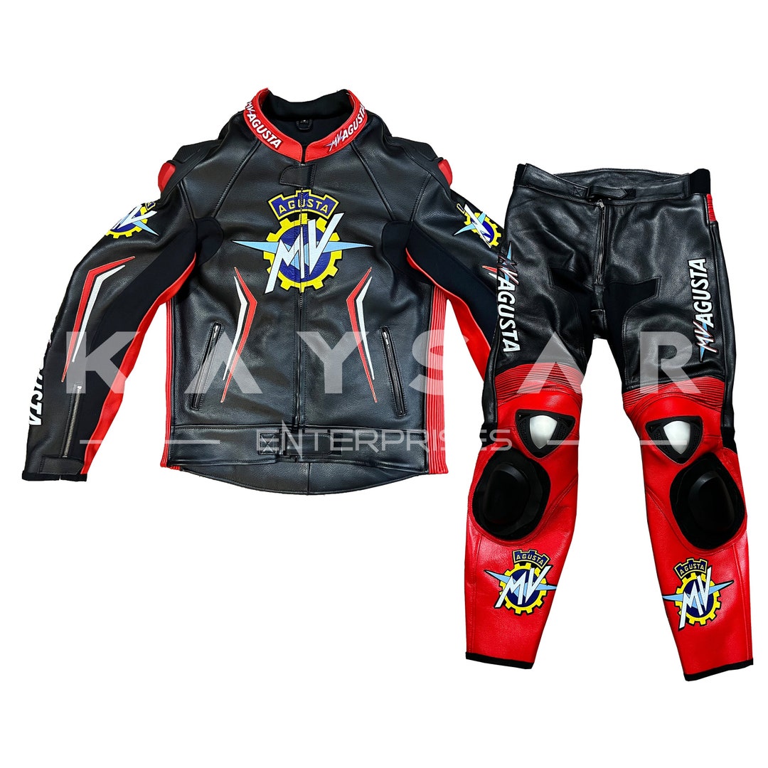 Custom Made MV Agusta Replica Black Race Suit Real Leather Motorbike