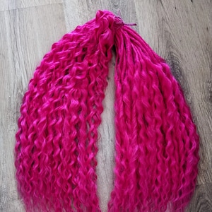 Hot Pink Curl dreads Synthetic crochet extensions pink Boho D/E  Curly double ended dreadlocks pink Lox