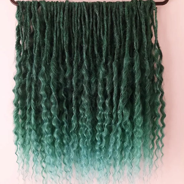 Dark forest Ombre green Curl dreads Synthetic crochet extensions green Boho D/E  Curly double ended dreadlocks green Lox