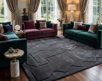 Hand-Tufted Charcoal Grey Carved Pattern Rug – Modern Minimalist Textured Design