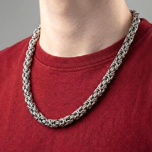 Stainless Steel Royal Mesh Necklace - 8mm Byzantine Chain for Men - Rock & Viking Jewelry - Handmade