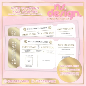 Bordkarte Geschenkgutschein-Design, Canva bearbeitbar, Gold, bearbeitbarer Hintergrund & Text, Geschenkkartendesign, Gutschein, Geschenk, Bordkarte