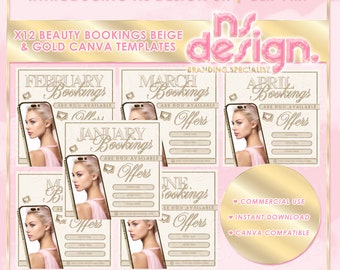 X12 Beauty Availability Social Media Post, Editable Canva Template, Beauty Industry, Beauty Template, Instagram, Gold Chrome and Beige