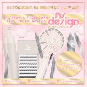Imágenes prediseñadas de técnico de pestañas, 10 imágenes prediseñadas de stock, crema y plata, imágenes PNG, pestañas, artista de pestañas, paquete de imágenes prediseñadas