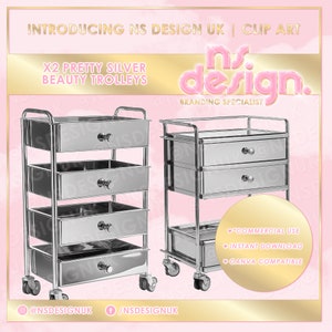 X2 Pretty Silver Beauty Salon Trolleys, 2 Clip Art Stock Images, Silver Clip Art, PNG Images, Storage Trolleys, Salon Clip Art