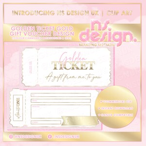 Ontwerp cadeaubon gouden ticketstijl, bewerkbaar canva, goud, bewerkbare achtergrond en tekst, cadeaukaartontwerp, waardebon, cadeau, ticketvoucher