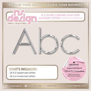 A-Z Silver Chrome 3D Letters, Silver Chrome Alphabet, Chrome Alphabet, PNG Letters, Silver Chrome Clipart, Sans Serif Font